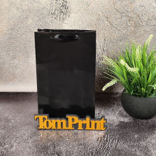 Чорний глянцевий крейдований пакет ШxВxГ 160x260x70 мм, 170 г/м2, дно та ручки укріплені картоном