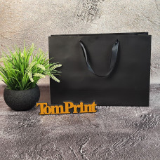 Чорний матовий картонний пакет ШxВxГ 340x240x100 мм, 215 г/м2, дно укріплене картоном