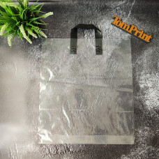 Пакет "петля" прозорий 40x45см, 60 мкм, ПВТ, донна складка 3 см, ручка чорна